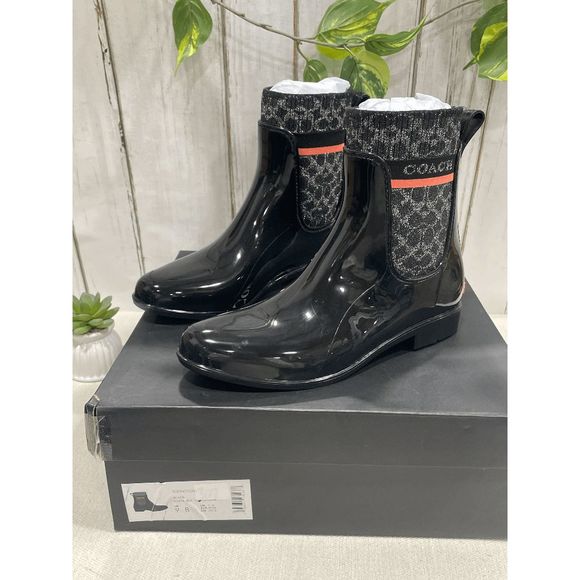 Coach Shoes Coach Womens Rivington Signature Knit Rain Boots Black 9b Poshmark